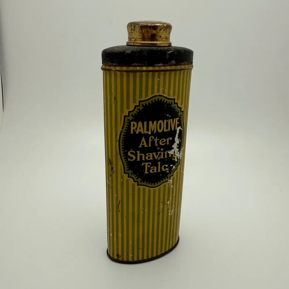Vintage Palmolive After Shave Talc Powder Tin Can with Product.